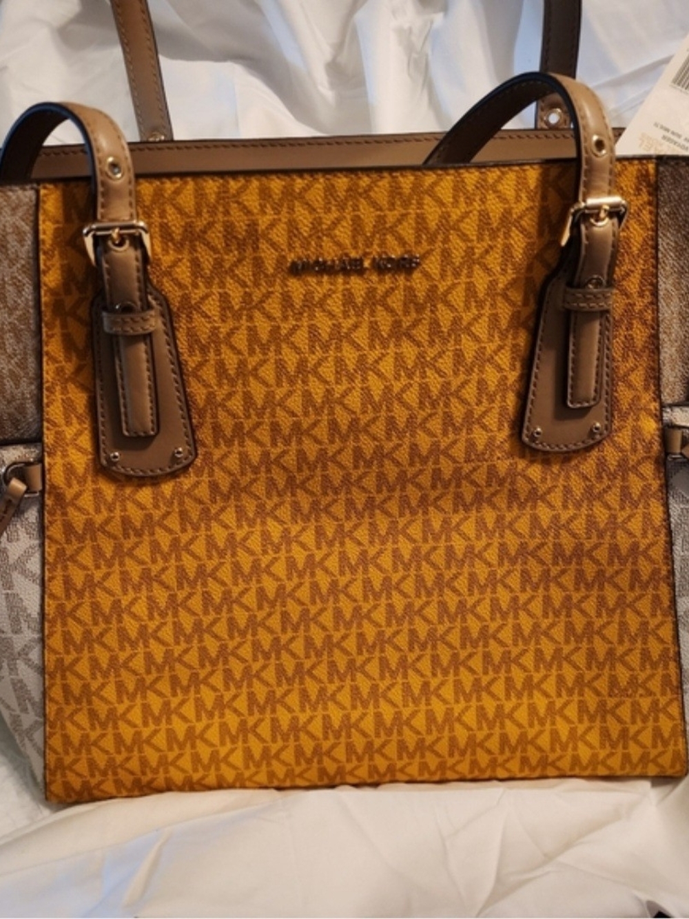 NWT Michael Kors MK Logo Tote in Amber and Brown